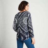 Blusa Manga Larga Con Collar Azul