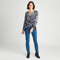 Blusa Manga Larga Con Collar Azul