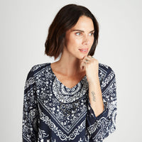Blusa Manga Larga Con Collar Azul
