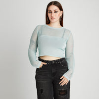 Sweater Celeste calado Lúrex abertura - Lorenzo di Pontti