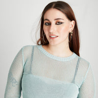 Sweater Celeste calado Lúrex abertura - Lorenzo di Pontti