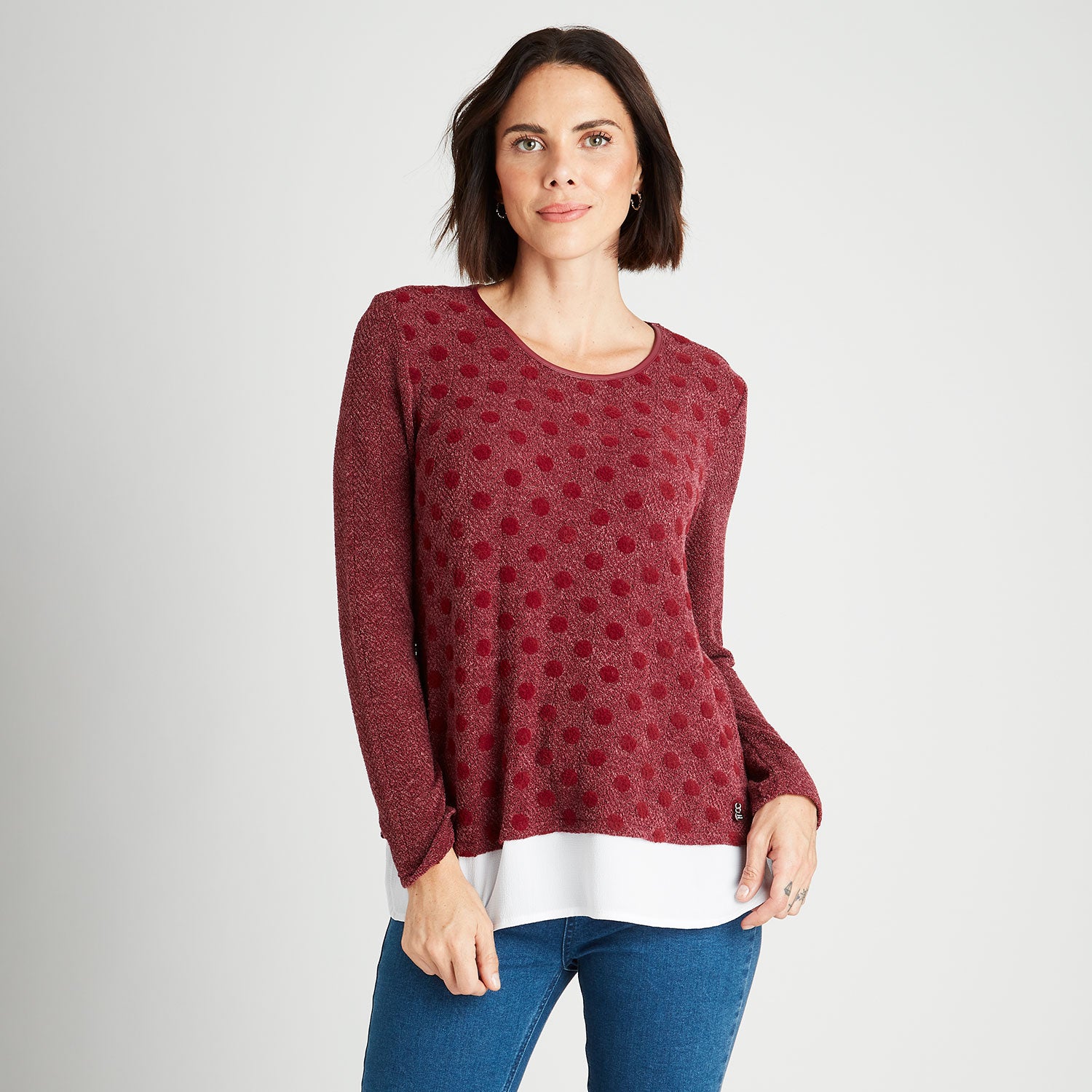 Polera Flock Animal Print Y Blusa Falsa Burdeo