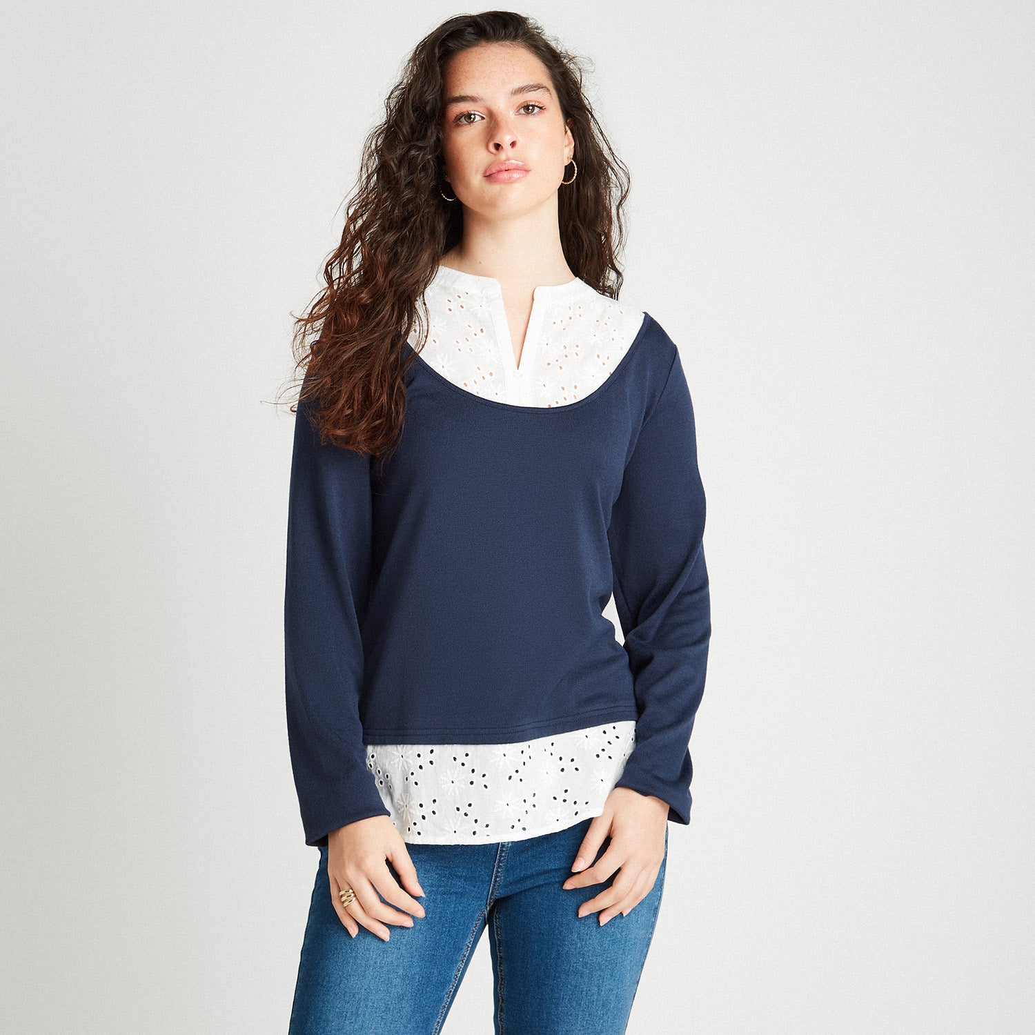 Polera Camant Con Blusa Falsa Azul