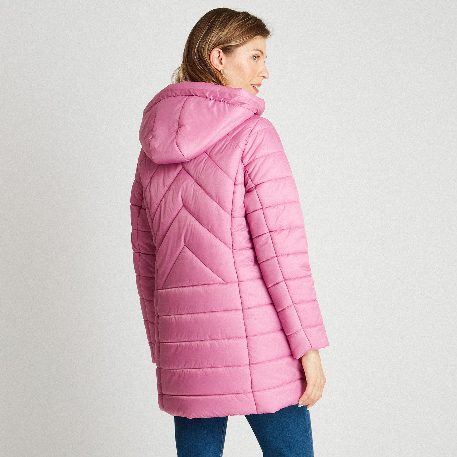 Parka Larga Con Gorro Desmontable Rosado