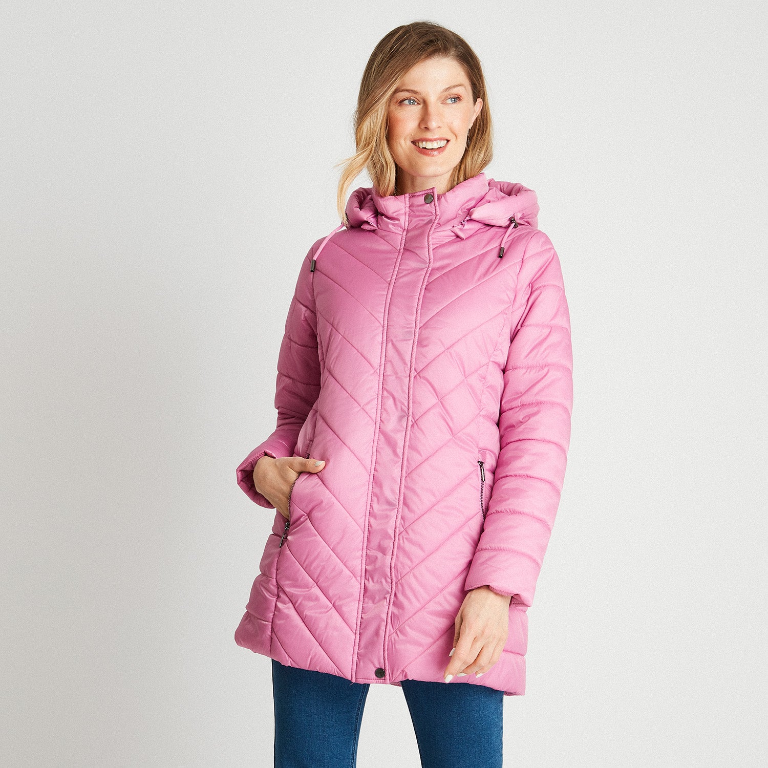 Parka Larga Con Gorro Desmontable Rosado