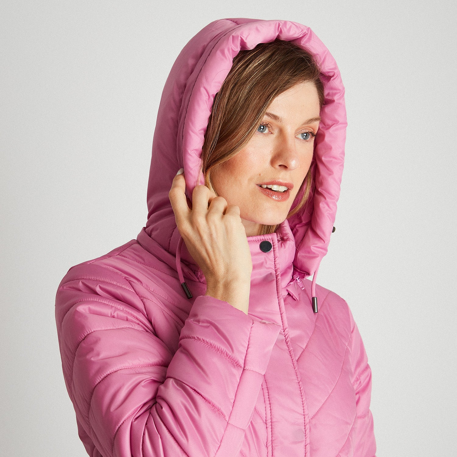 Parka Larga Con Gorro Desmontable Rosado