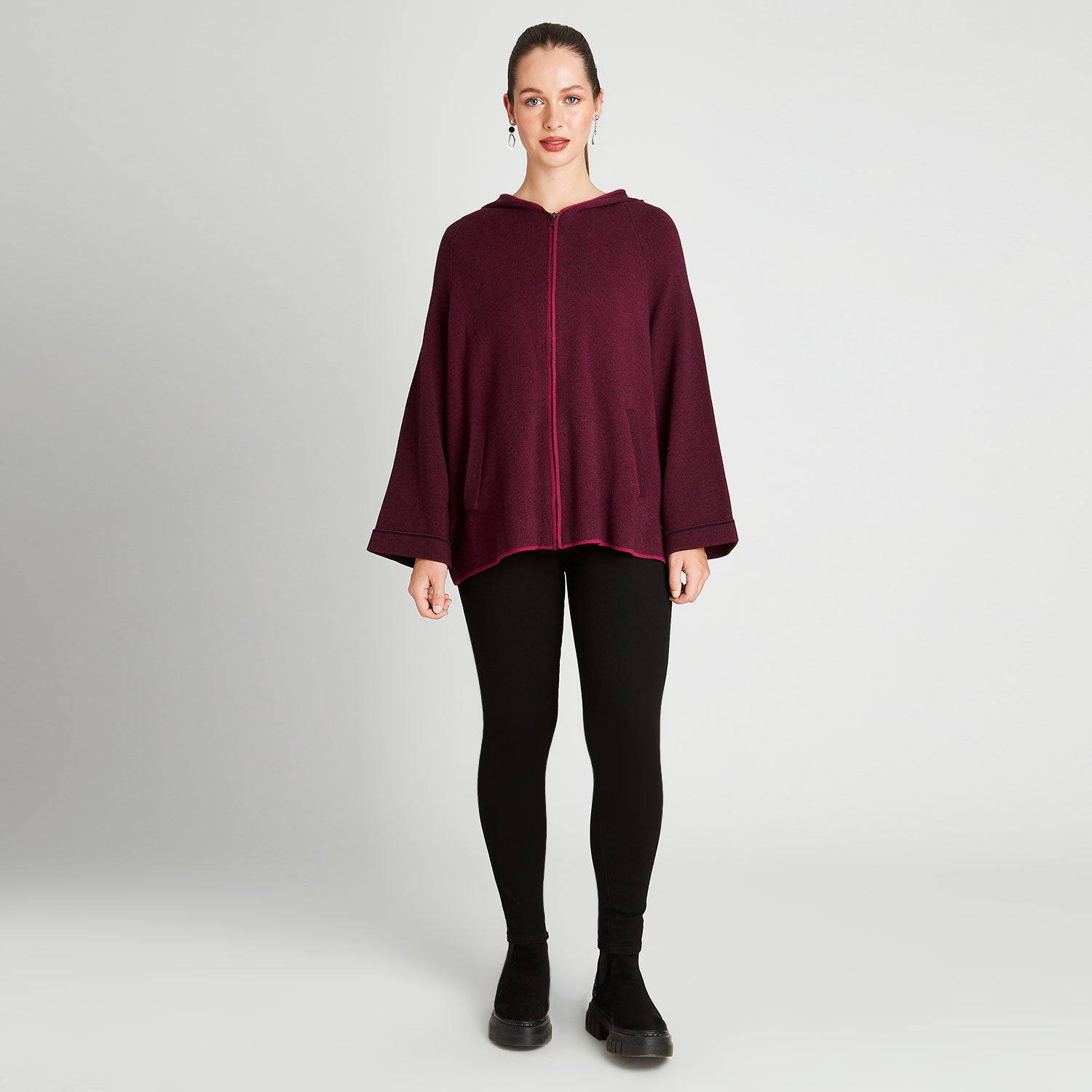 Poncho Magenta Manga Larga Gorro - Lorenzo di Pontti