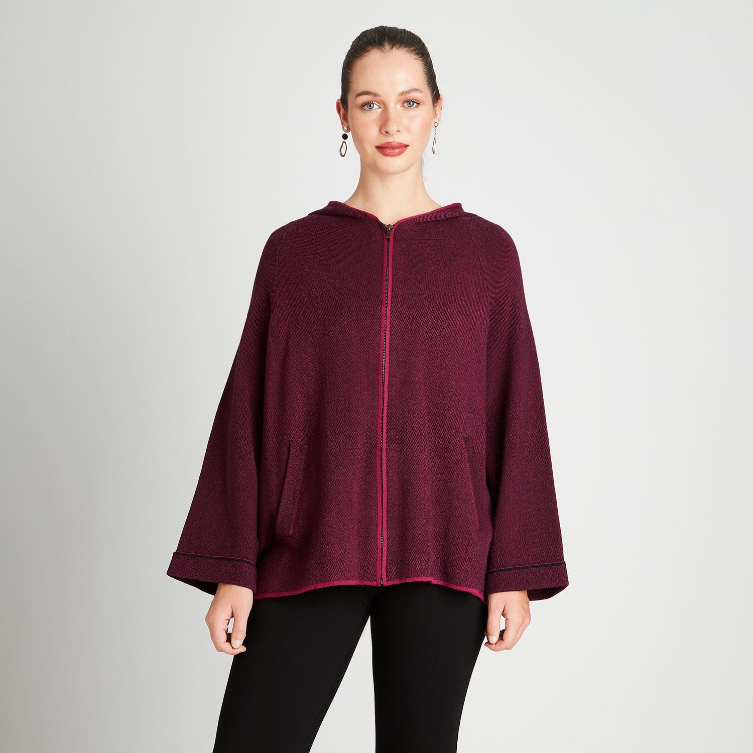 Poncho Magenta Manga Larga Gorro - Lorenzo di Pontti