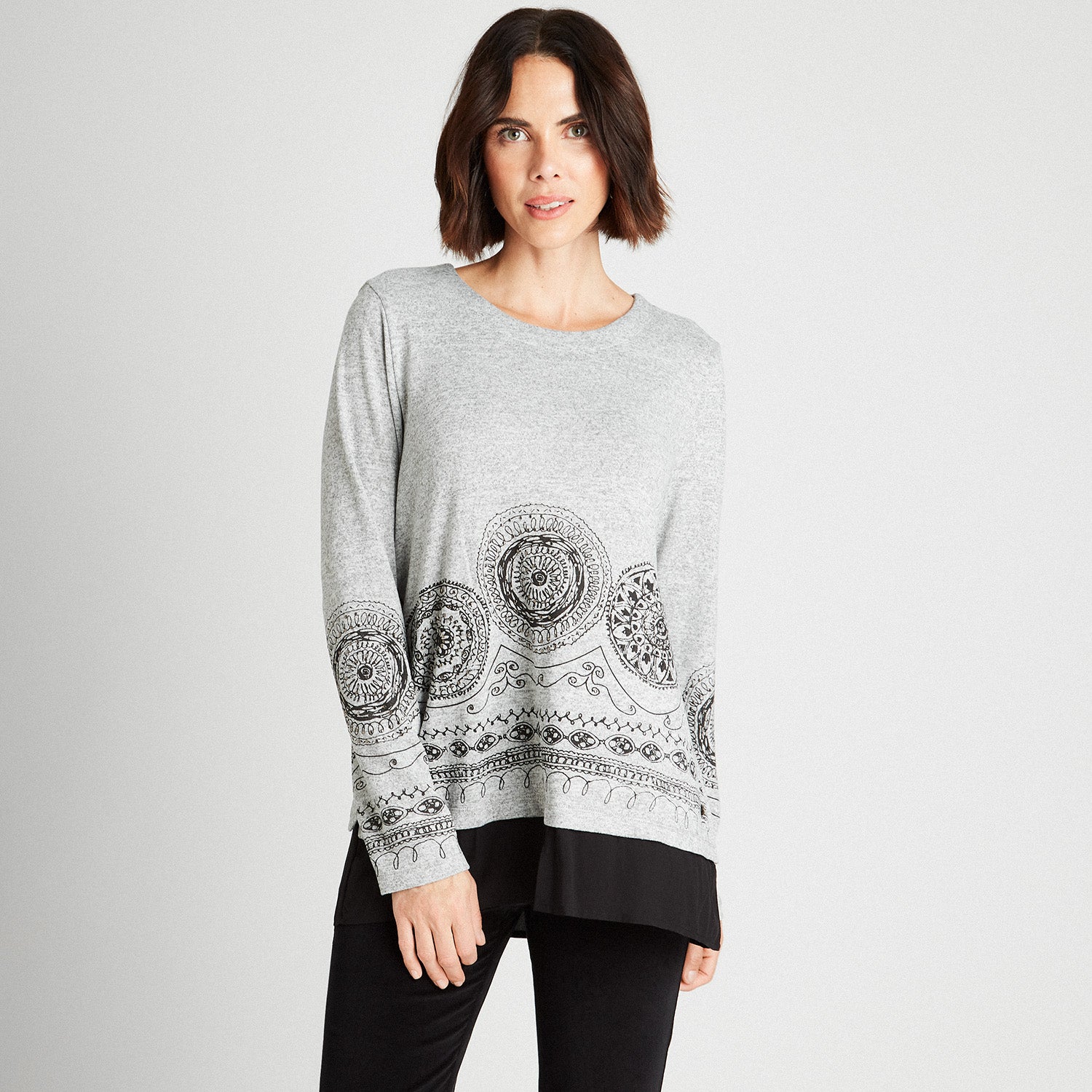 Polera De Lanilla Con Blusa Falsa Gris