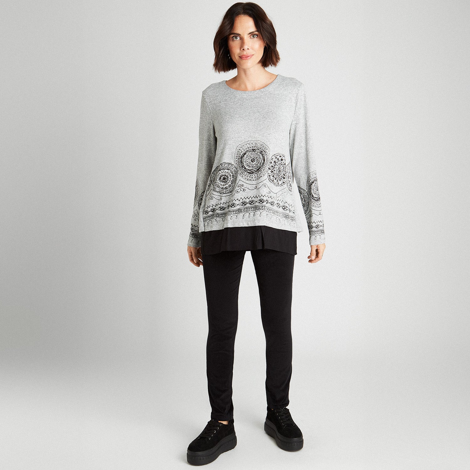 Polera De Lanilla Con Blusa Falsa Gris