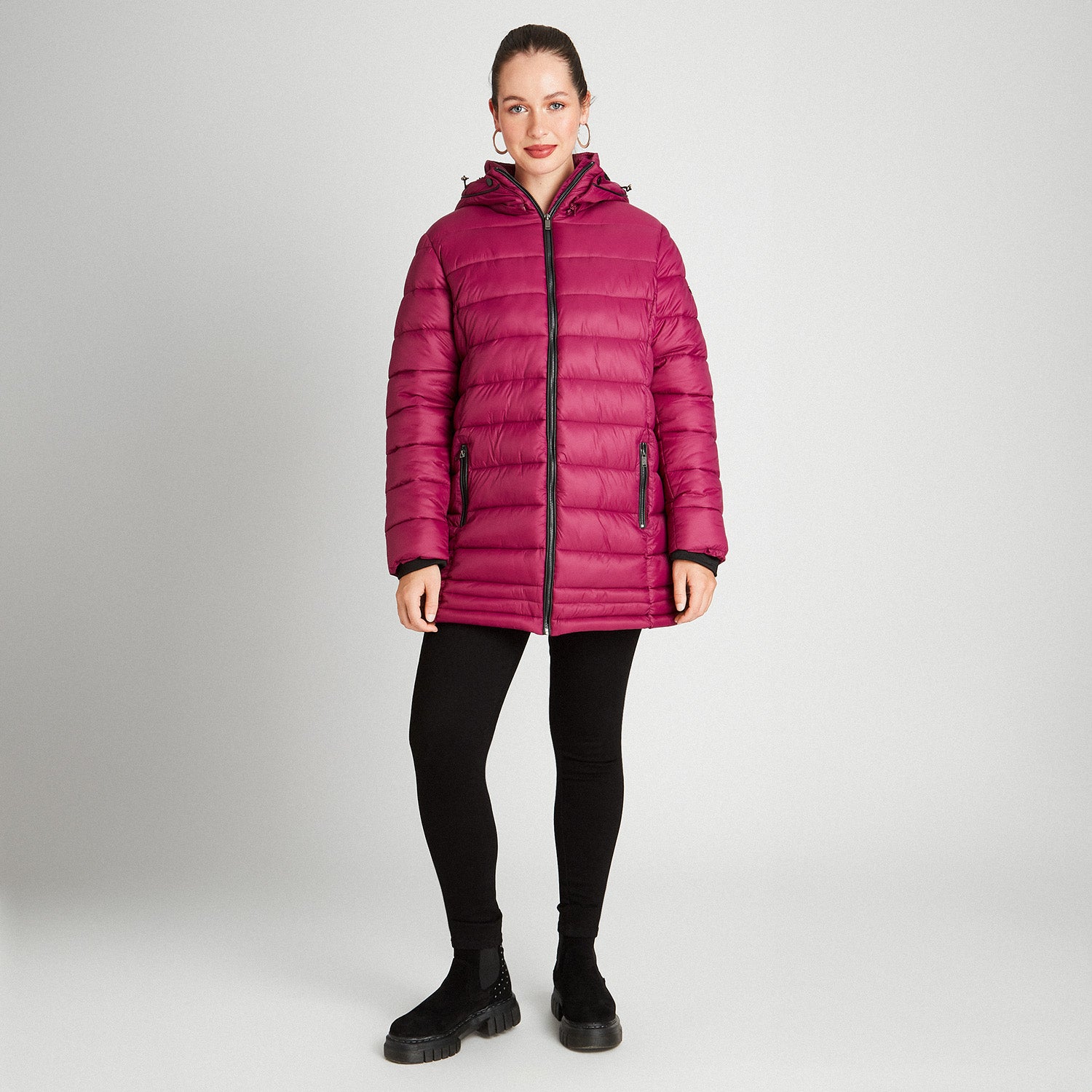 Parka Larga Con Gorro Magenta