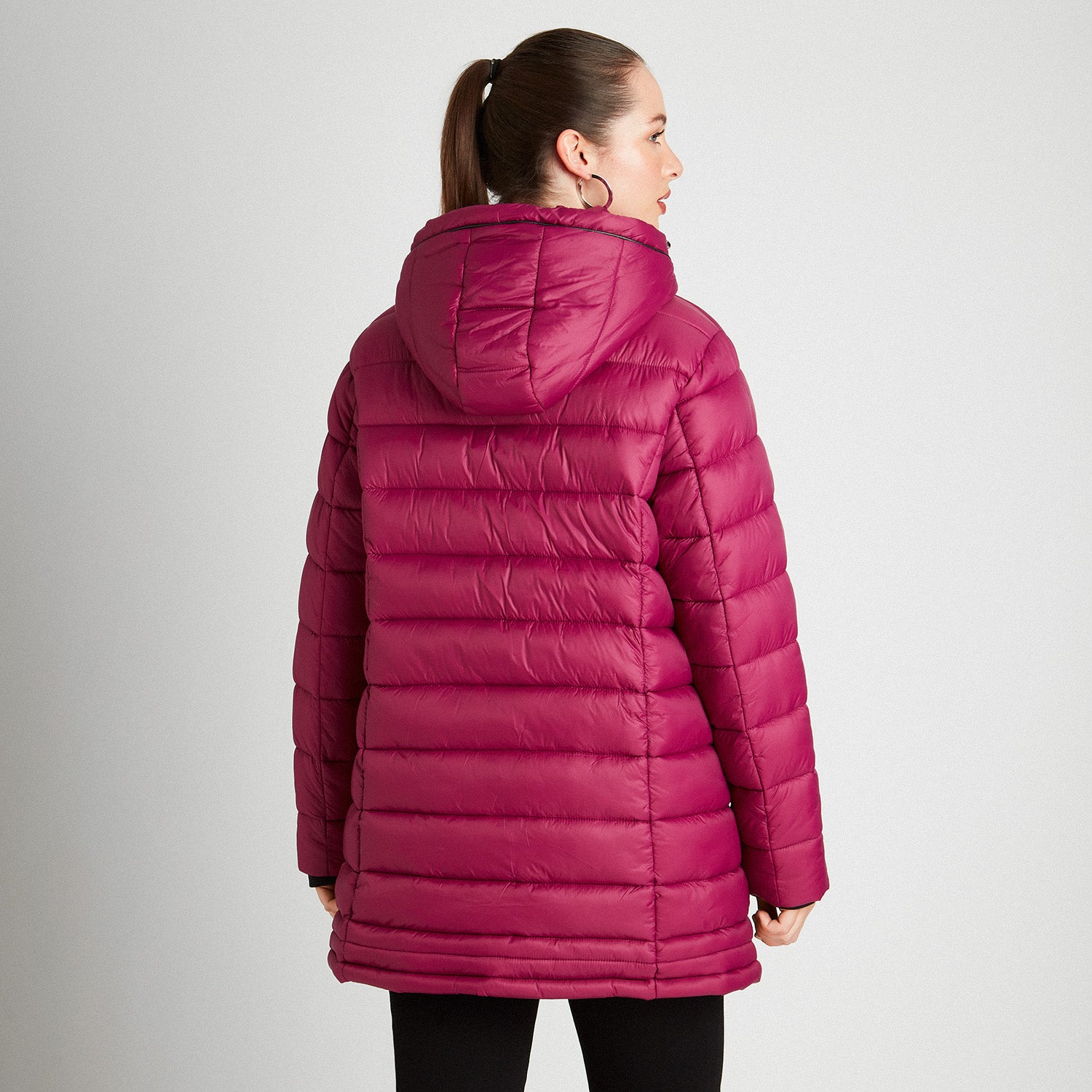 Parka Larga Con Gorro Magenta