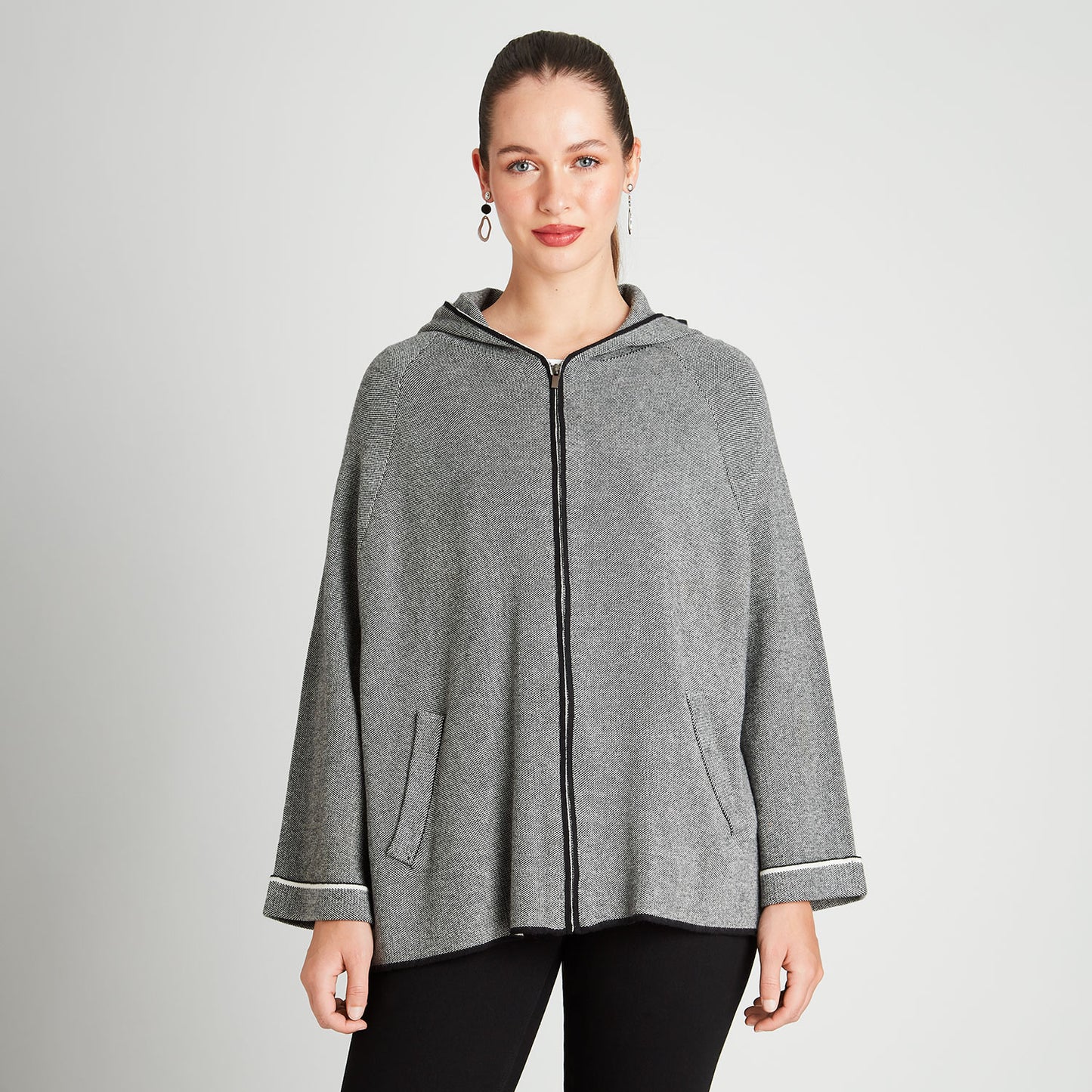 Poncho Gris Manga Larga Gorro - Lorenzo di Pontti
