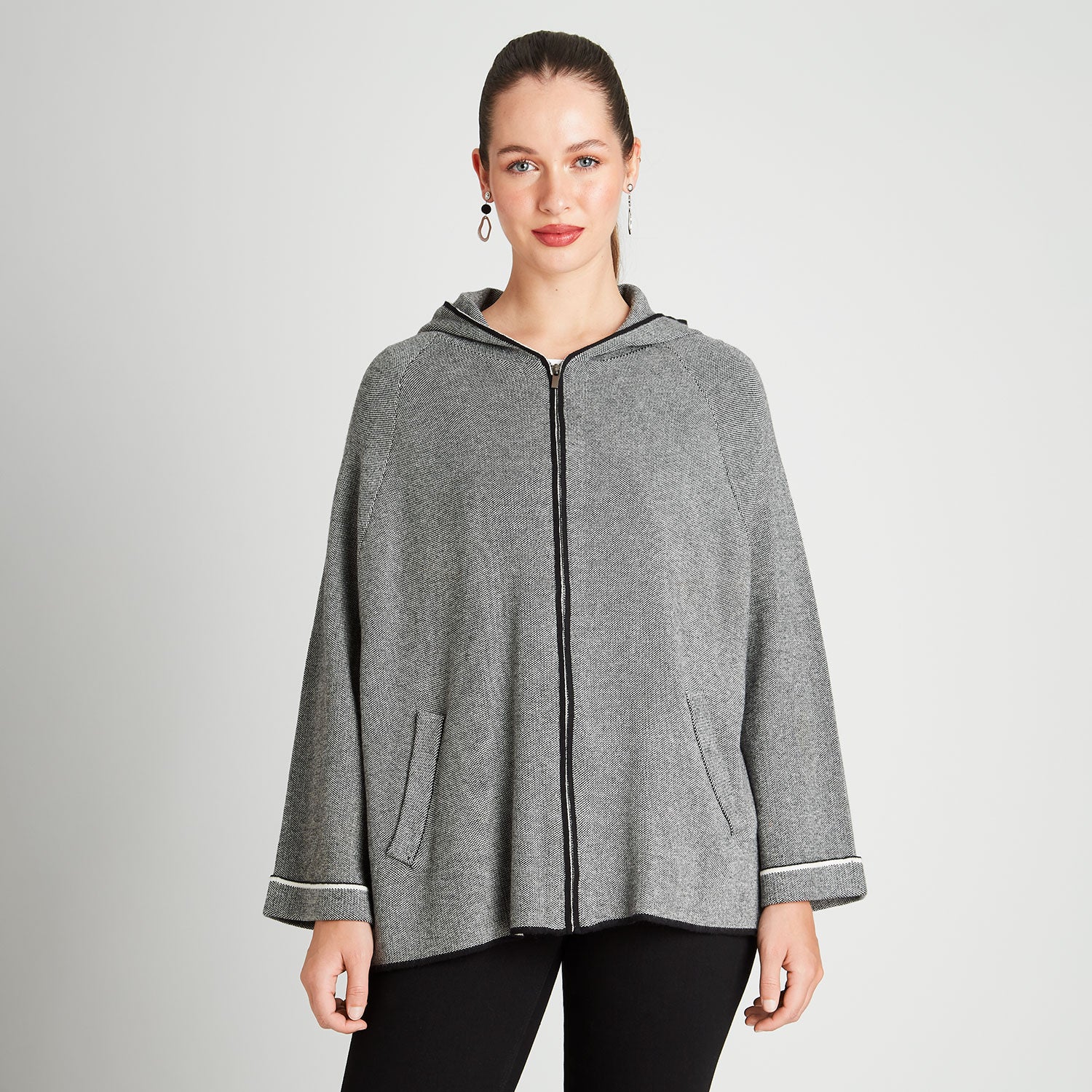 Poncho Gris Manga Larga Gorro - Lorenzo di Pontti