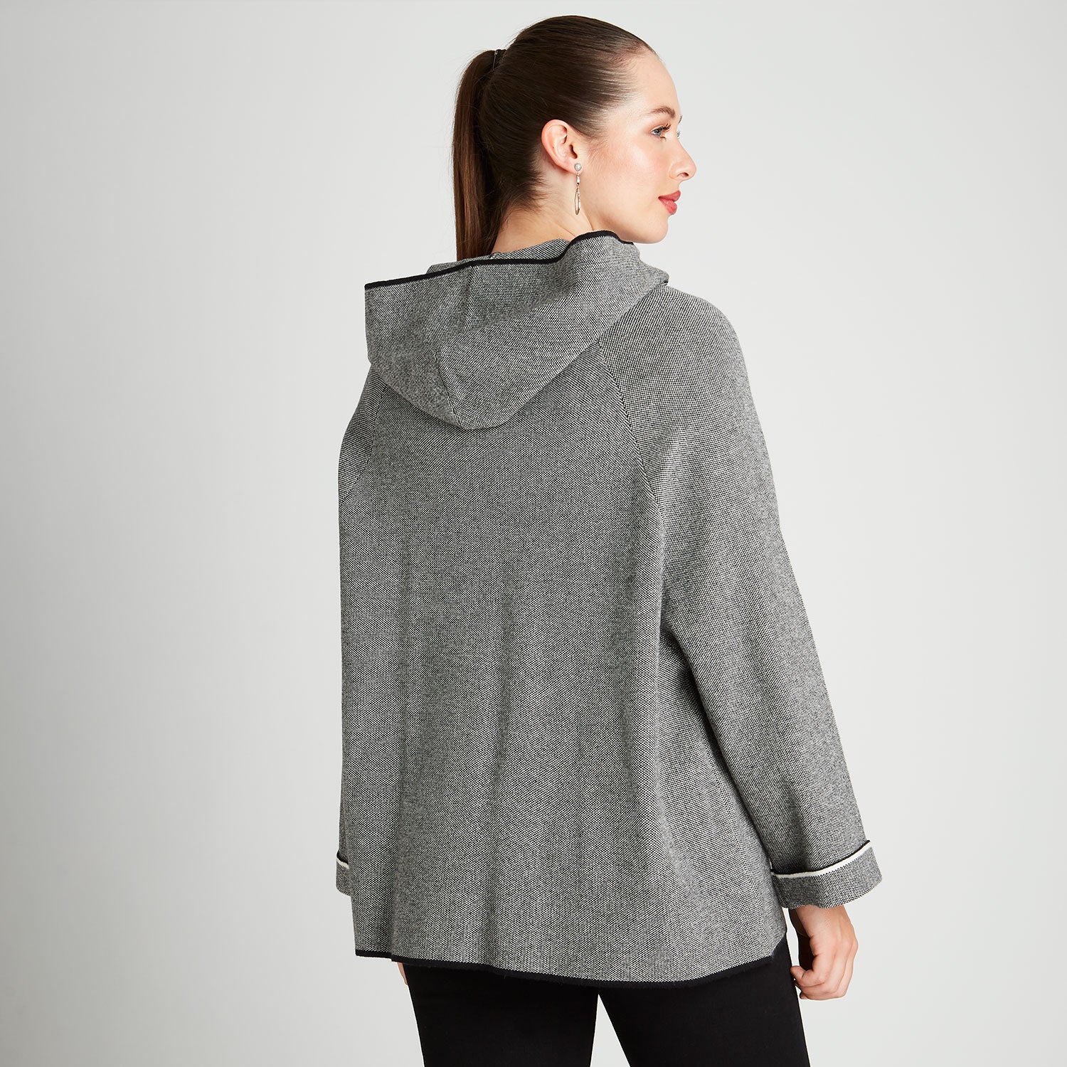 Poncho Manga Larga Con Gorro Gris