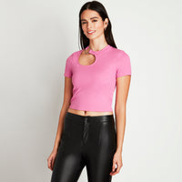 Polera Rosado Manga Corta Cuello Redondo