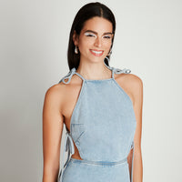 Vestido Celeste Corto Sin Manga - Lorenzo di Pontti