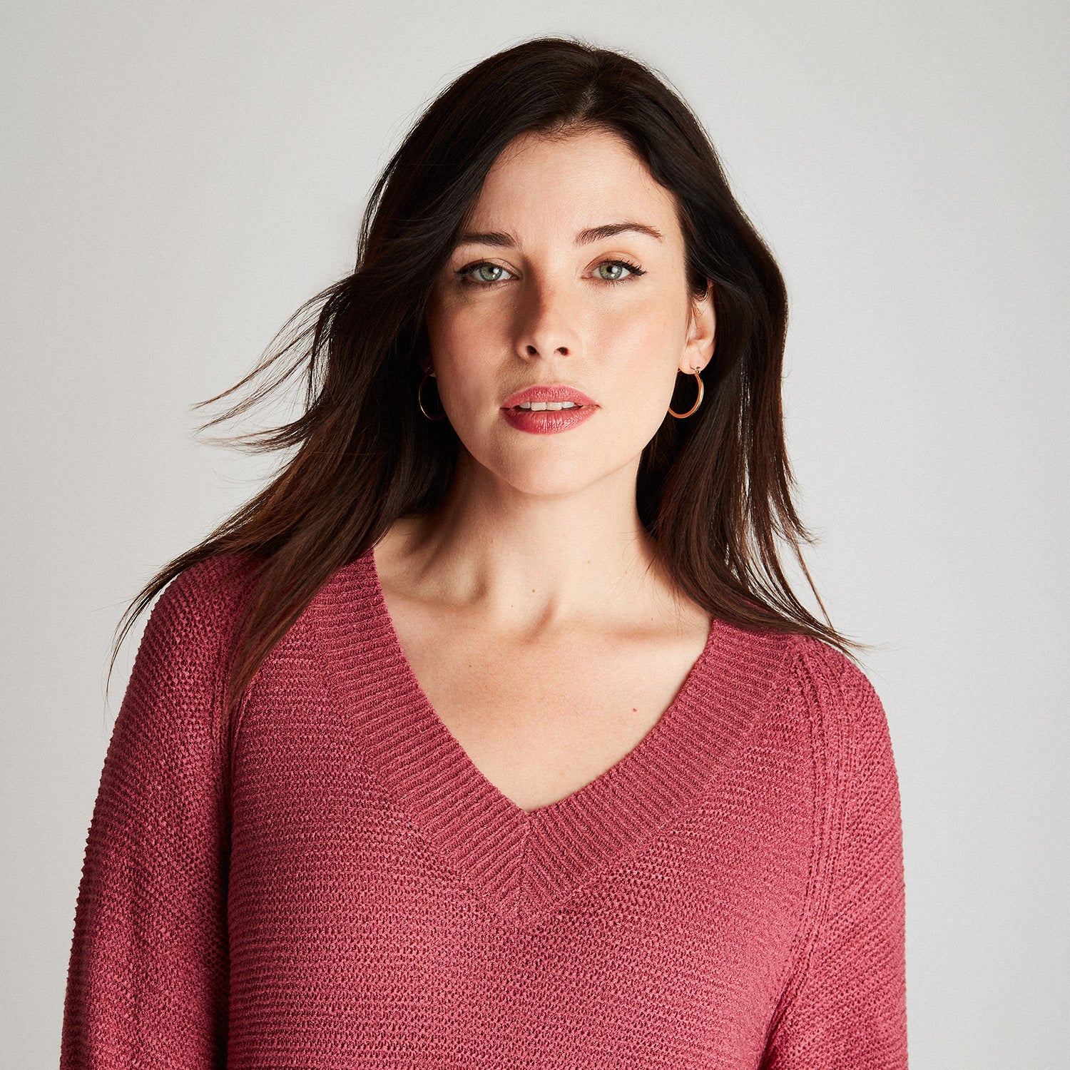 Sweater Magenta Manga Larga Cuello V