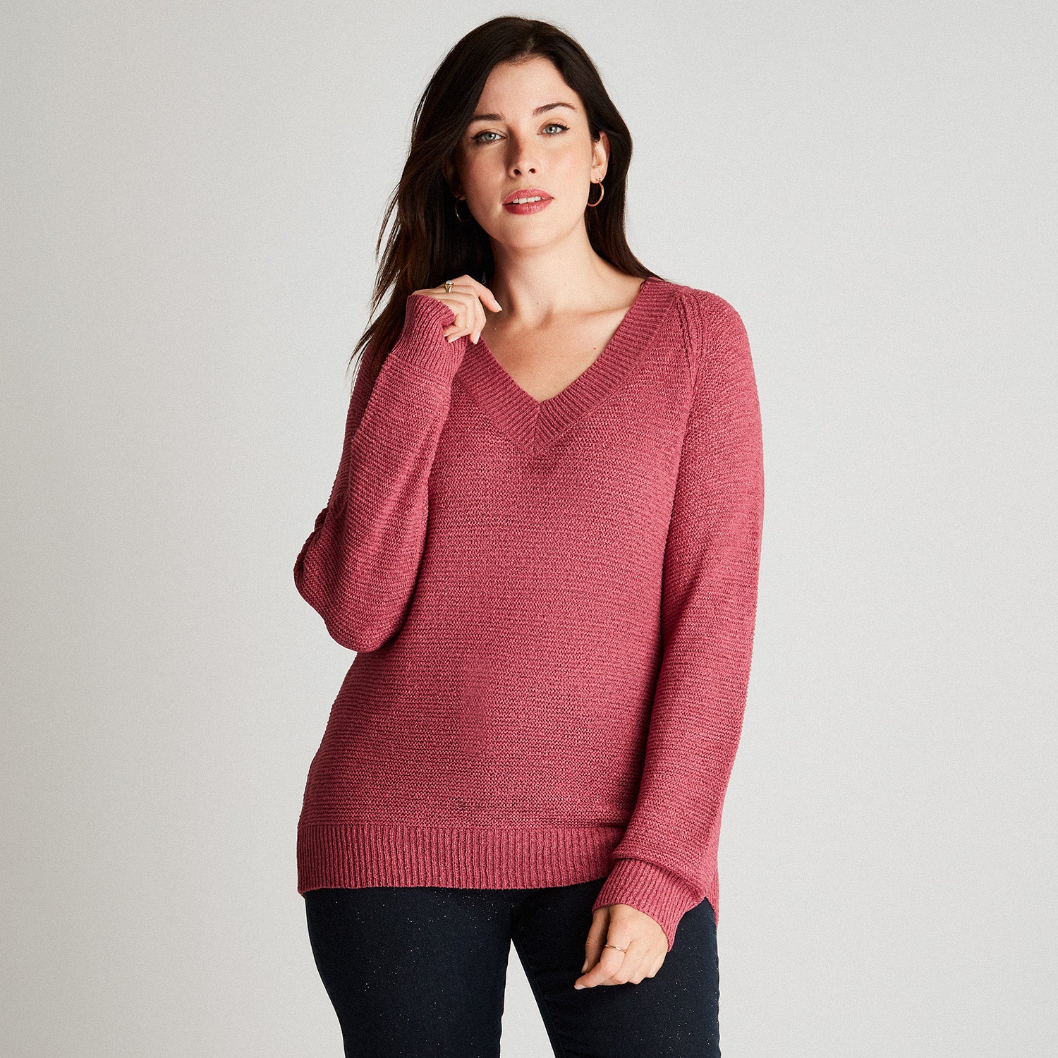 Sweater Magenta Manga Larga Cuello V