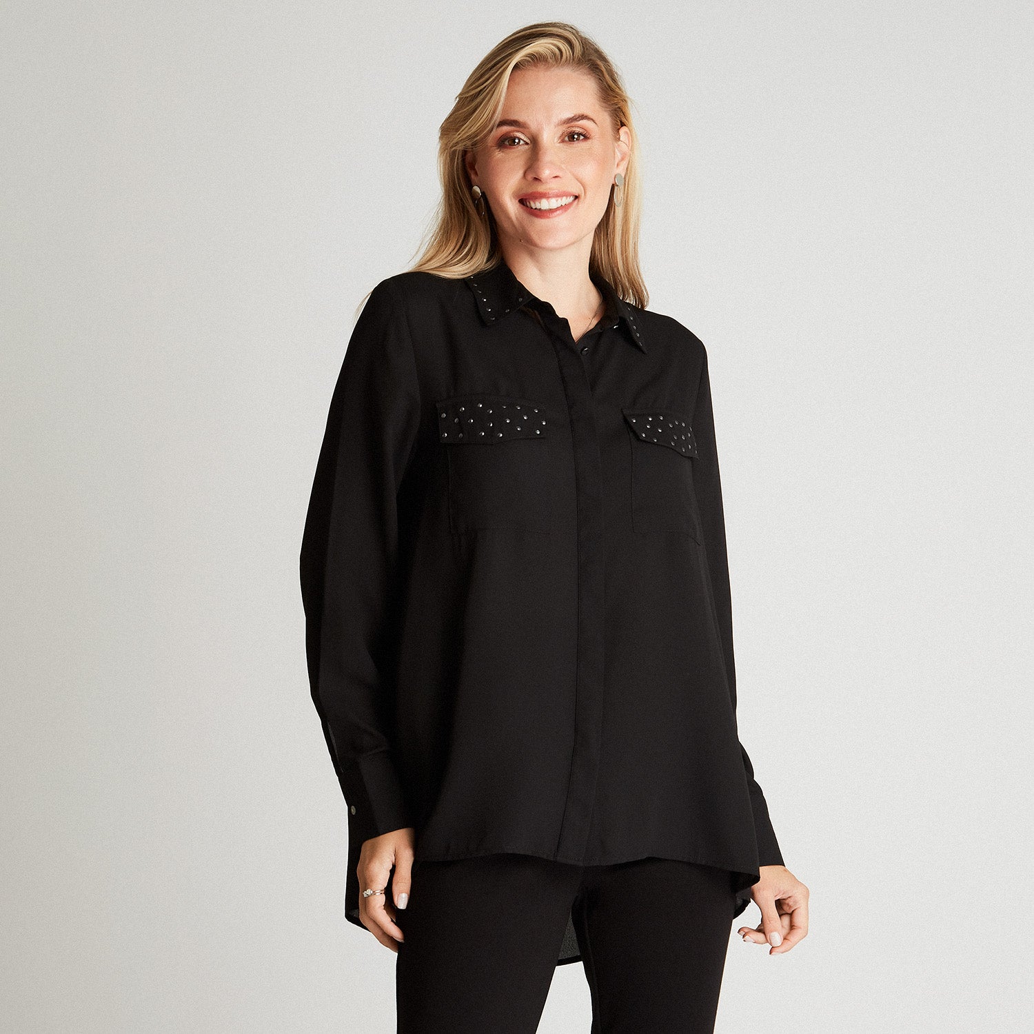 Blusa Negra Cuello Camisero