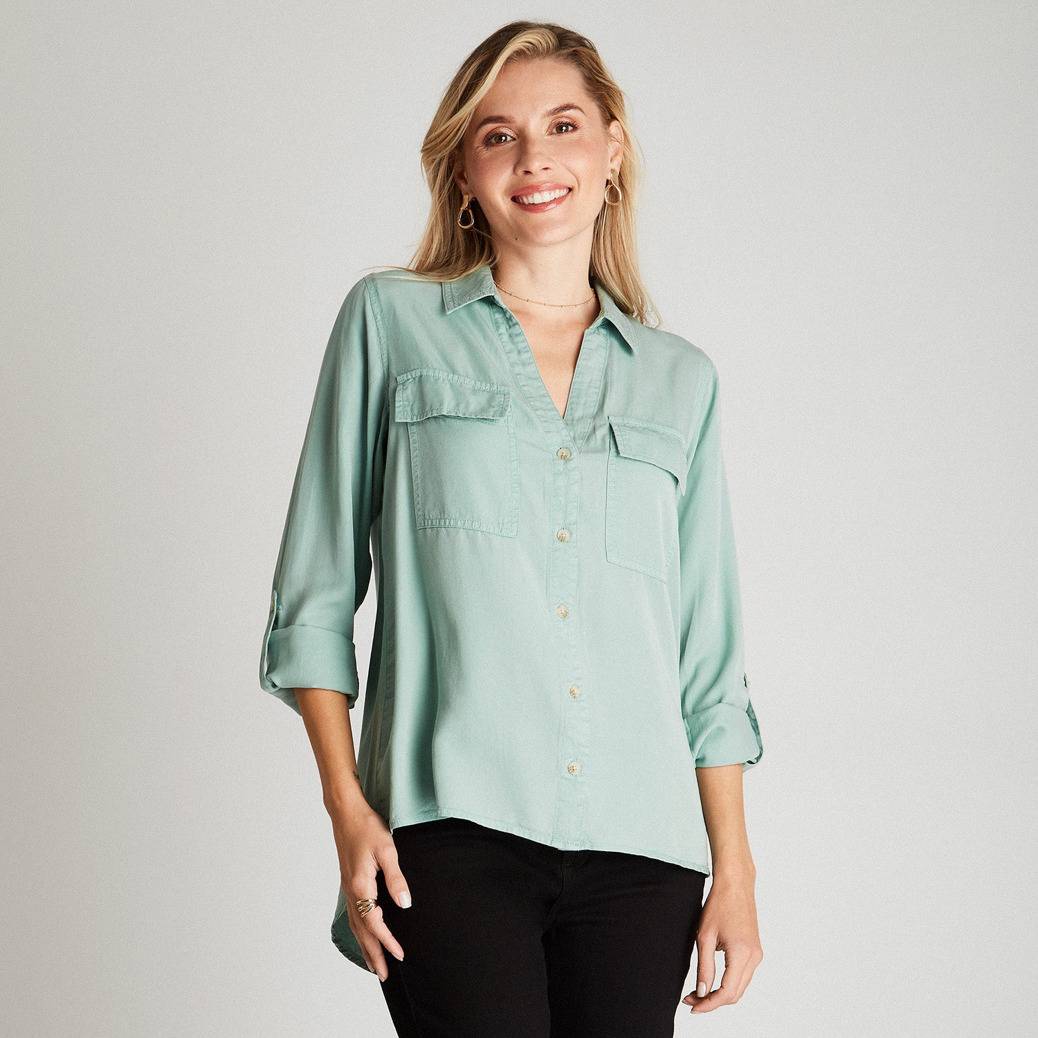 Blusa Verde Menta Cuello Camisero