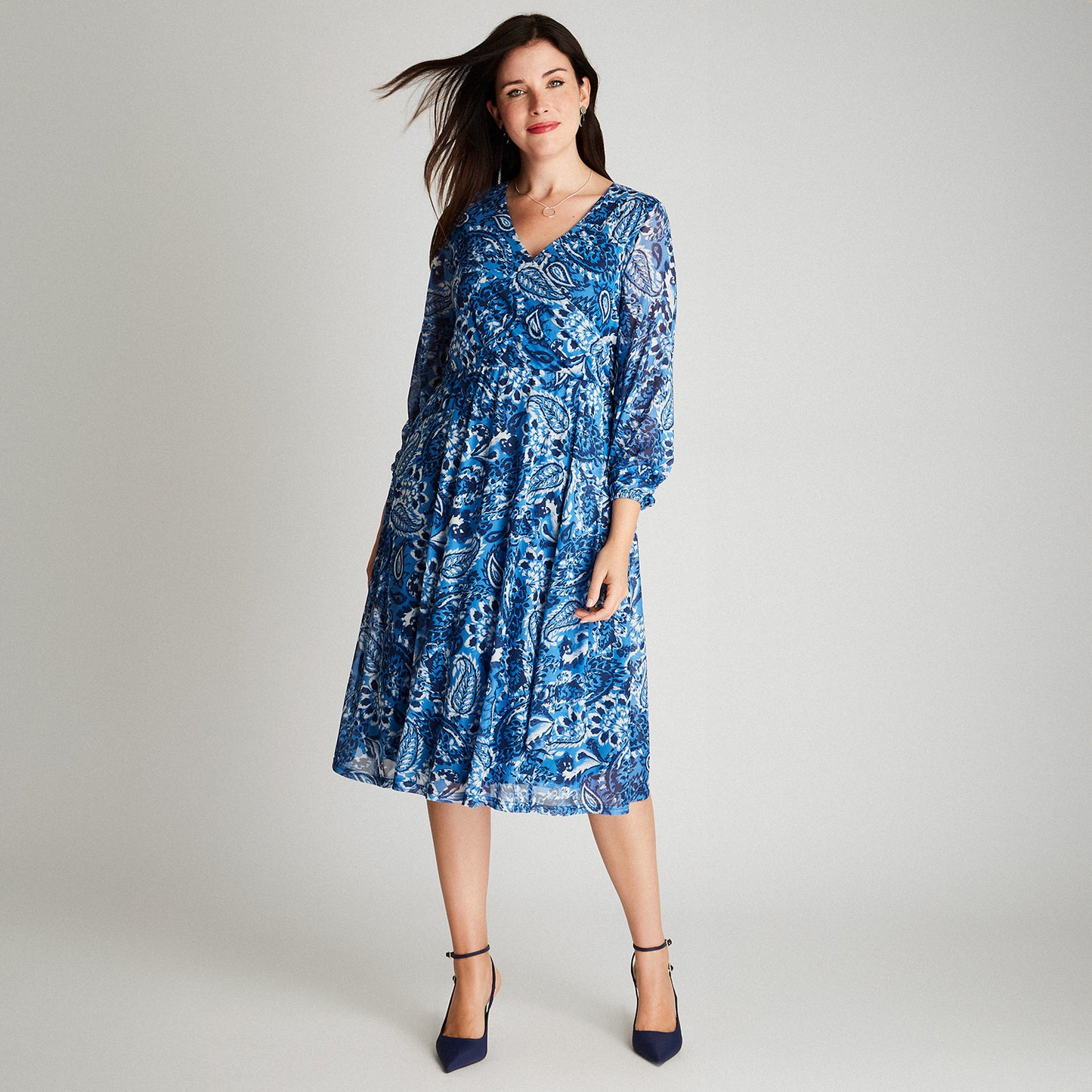 Vestido Azul Midi Manga Larga - Lorenzo di Pontti