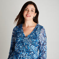 Vestido Azul Midi Manga Larga - Lorenzo di Pontti