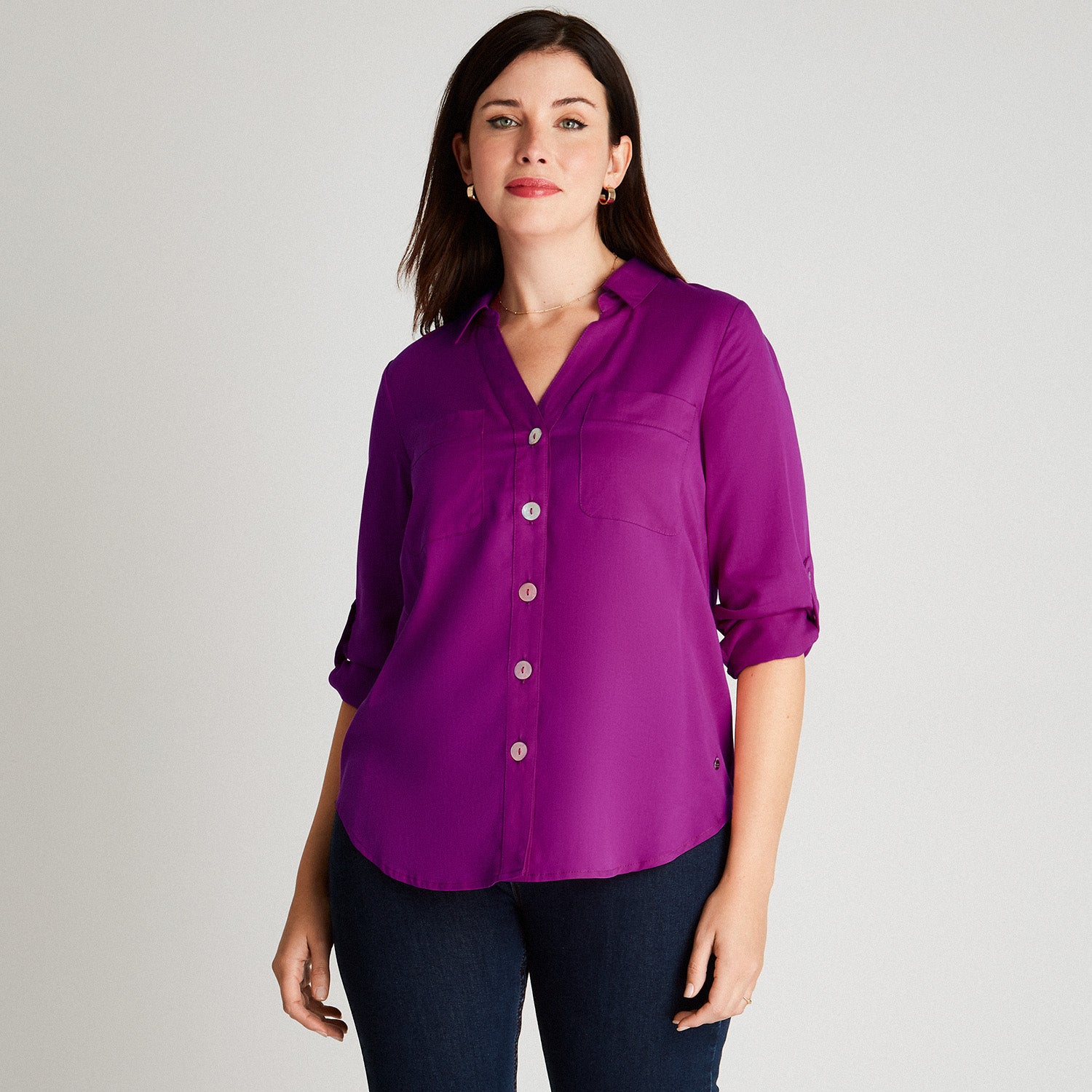 Blusa Morada Cuello Camisero