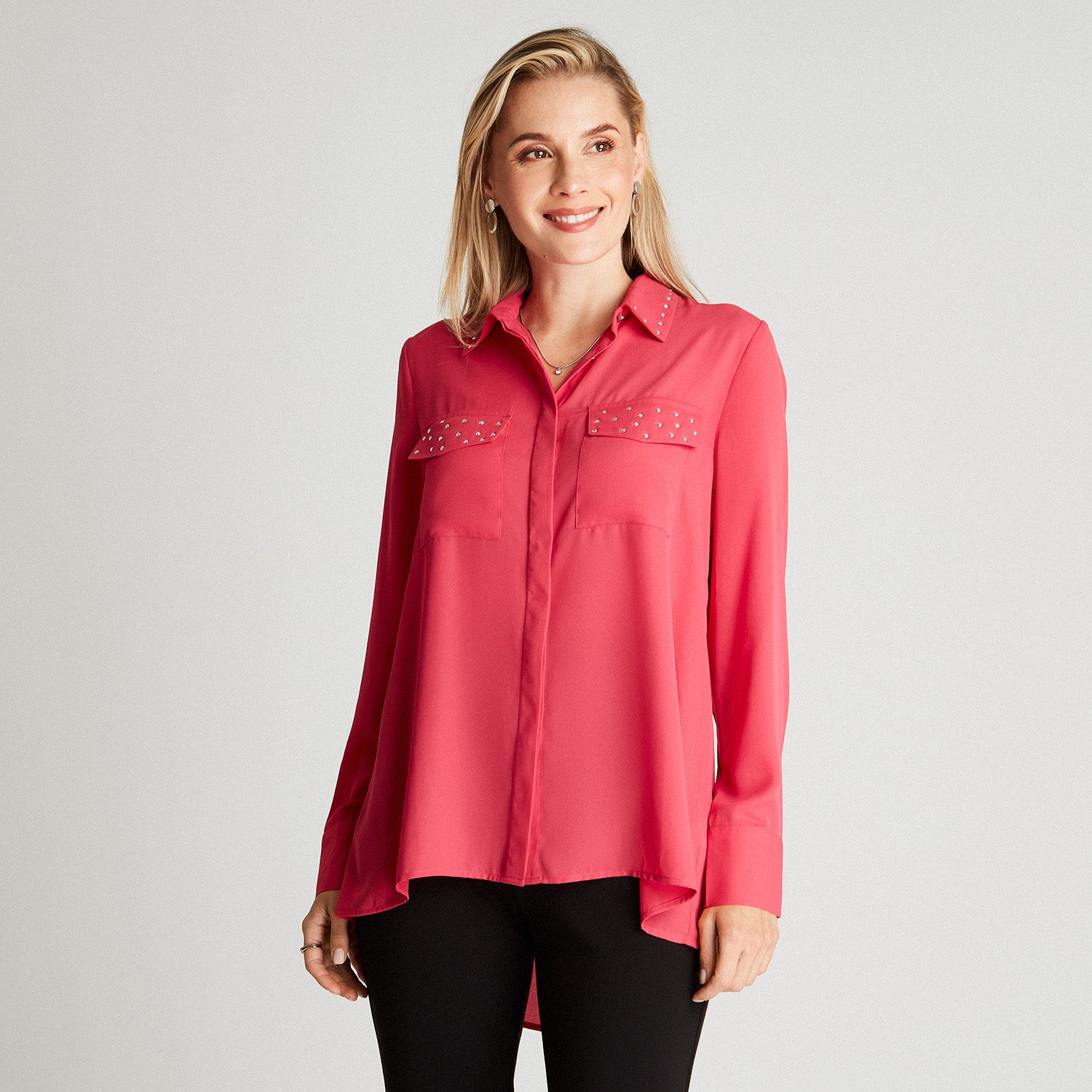 Blusa Fucsia Cuello Camisero