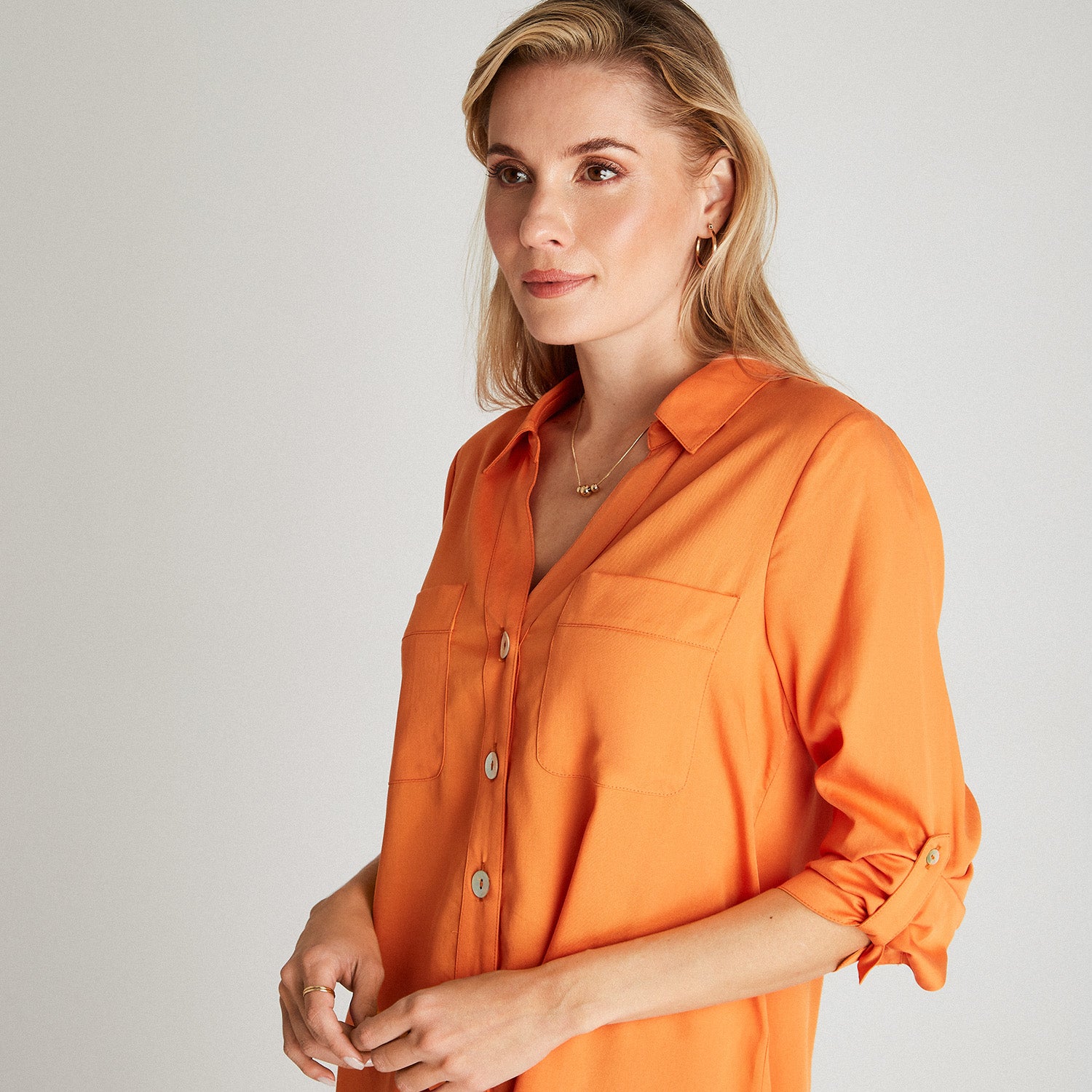 Blusa Naranja Cuello Camisero