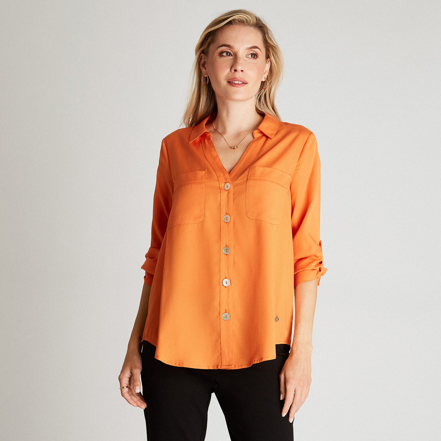 Blusa Naranja Cuello Camisero