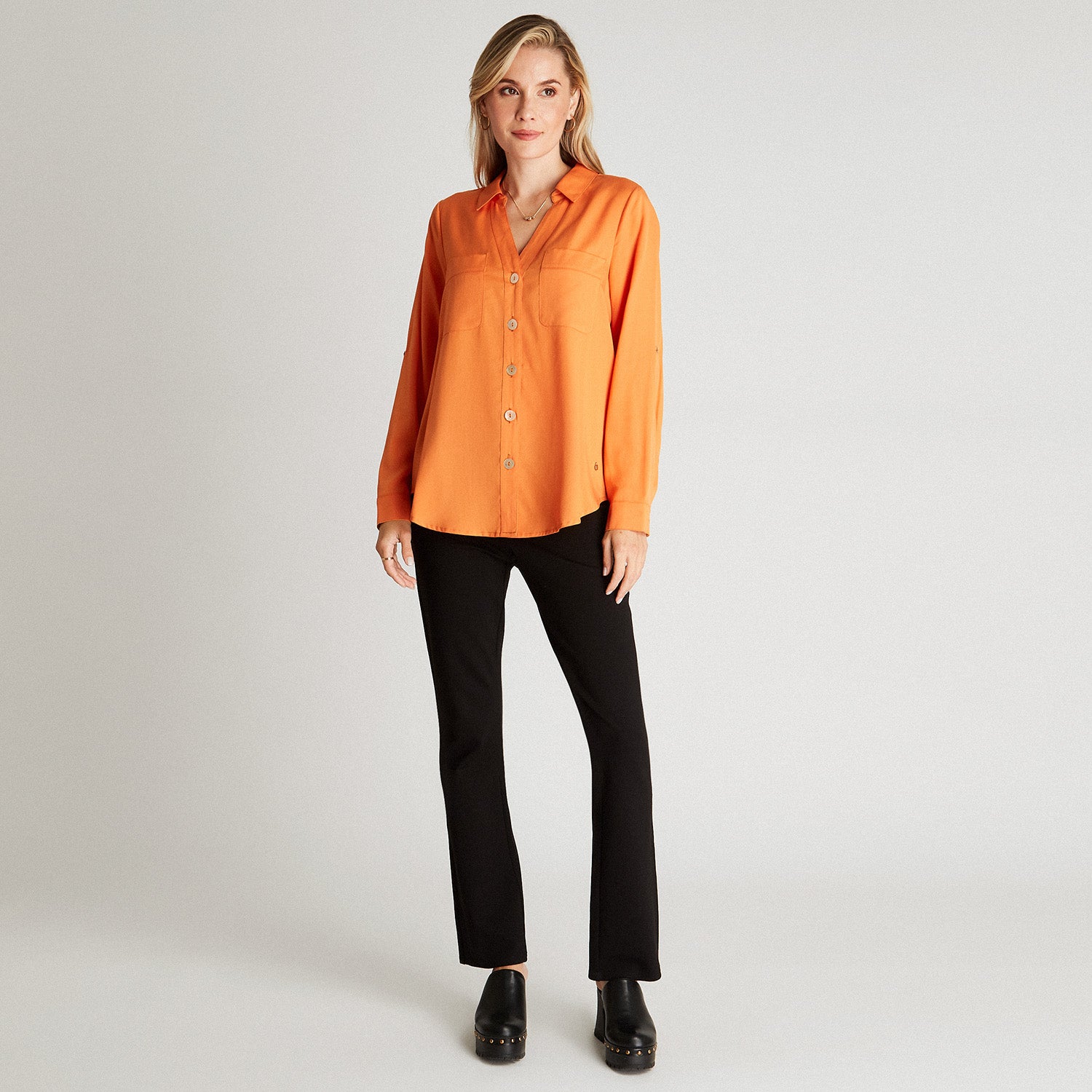 Blusa Naranja Cuello Camisero