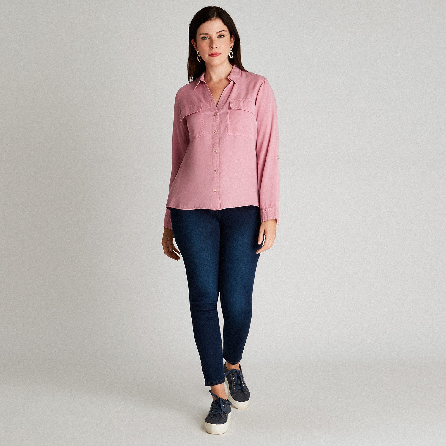 Blusa Rosa Cuello Camisero