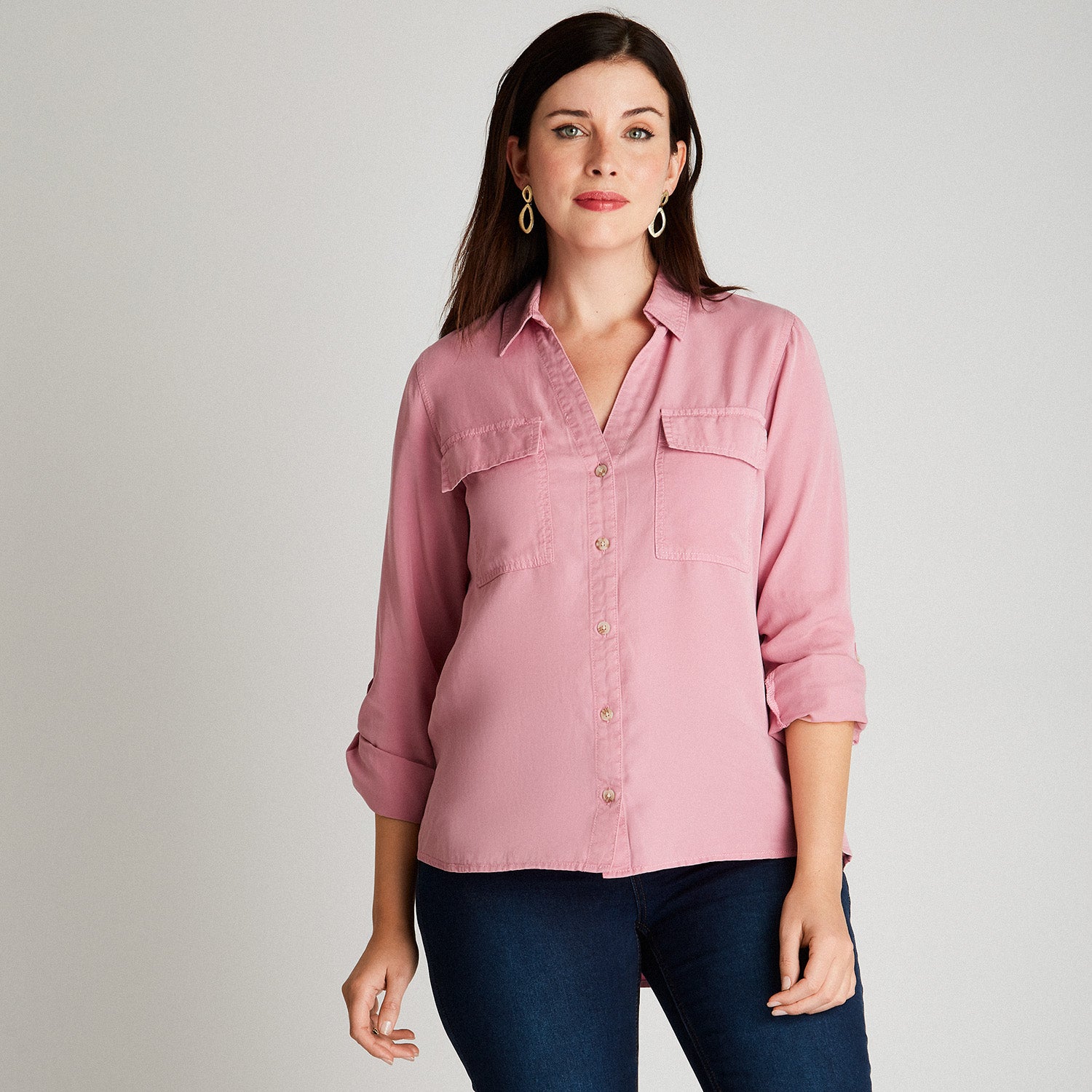 Blusa Rosa Cuello Camisero