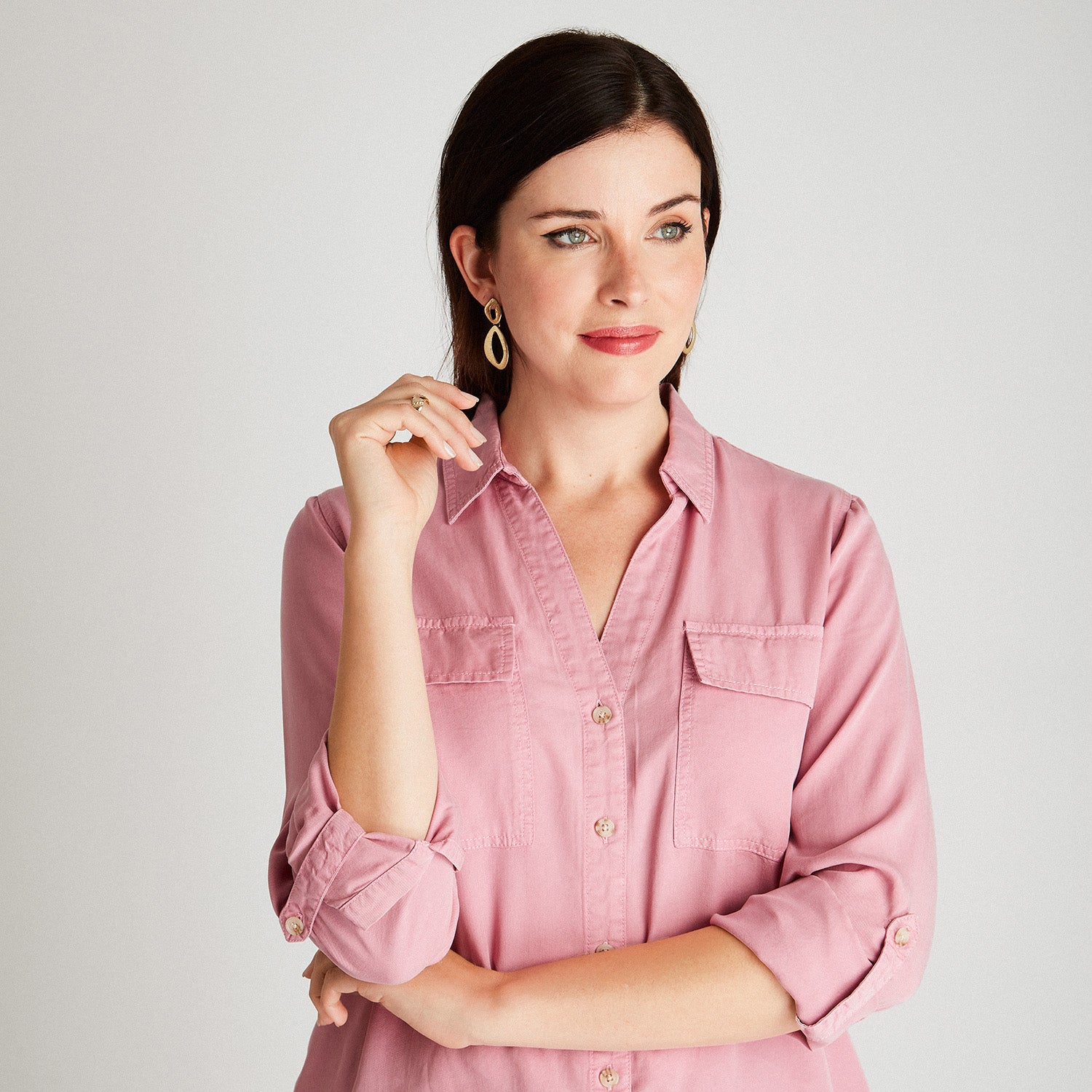 Blusa Rosa Cuello Camisero