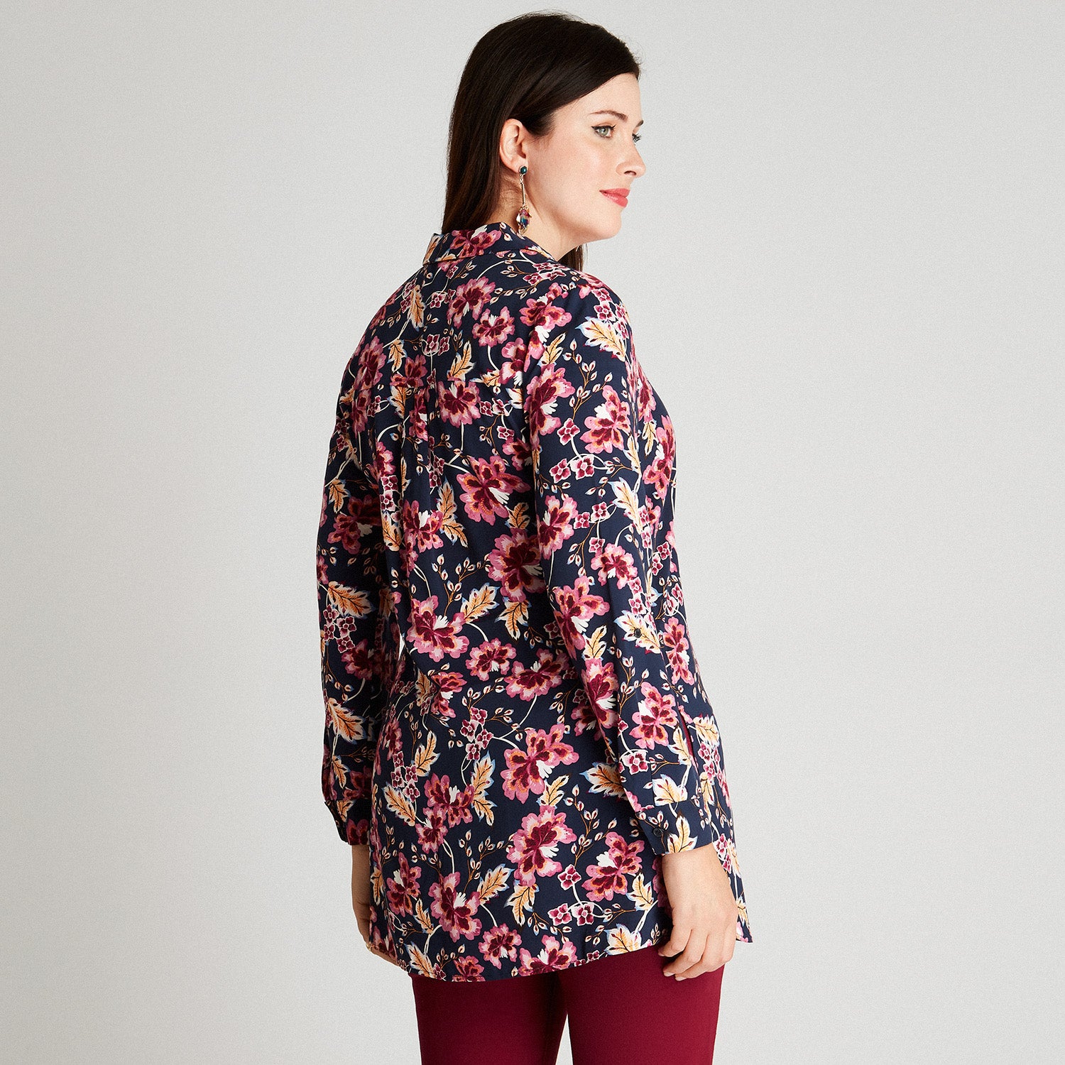 Blusa Azul Estampado Floral Cuello Camisero