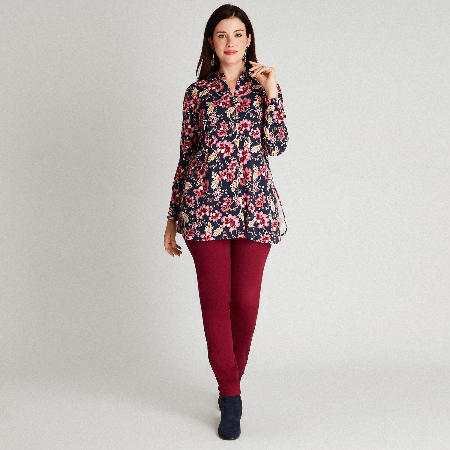 Blusa Azul Estampado Floral Cuello Camisero