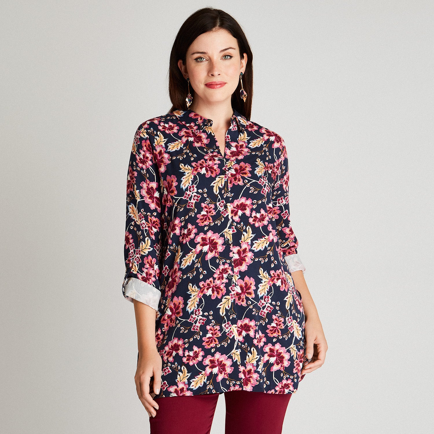 Blusa Azul Estampado Floral Cuello Camisero