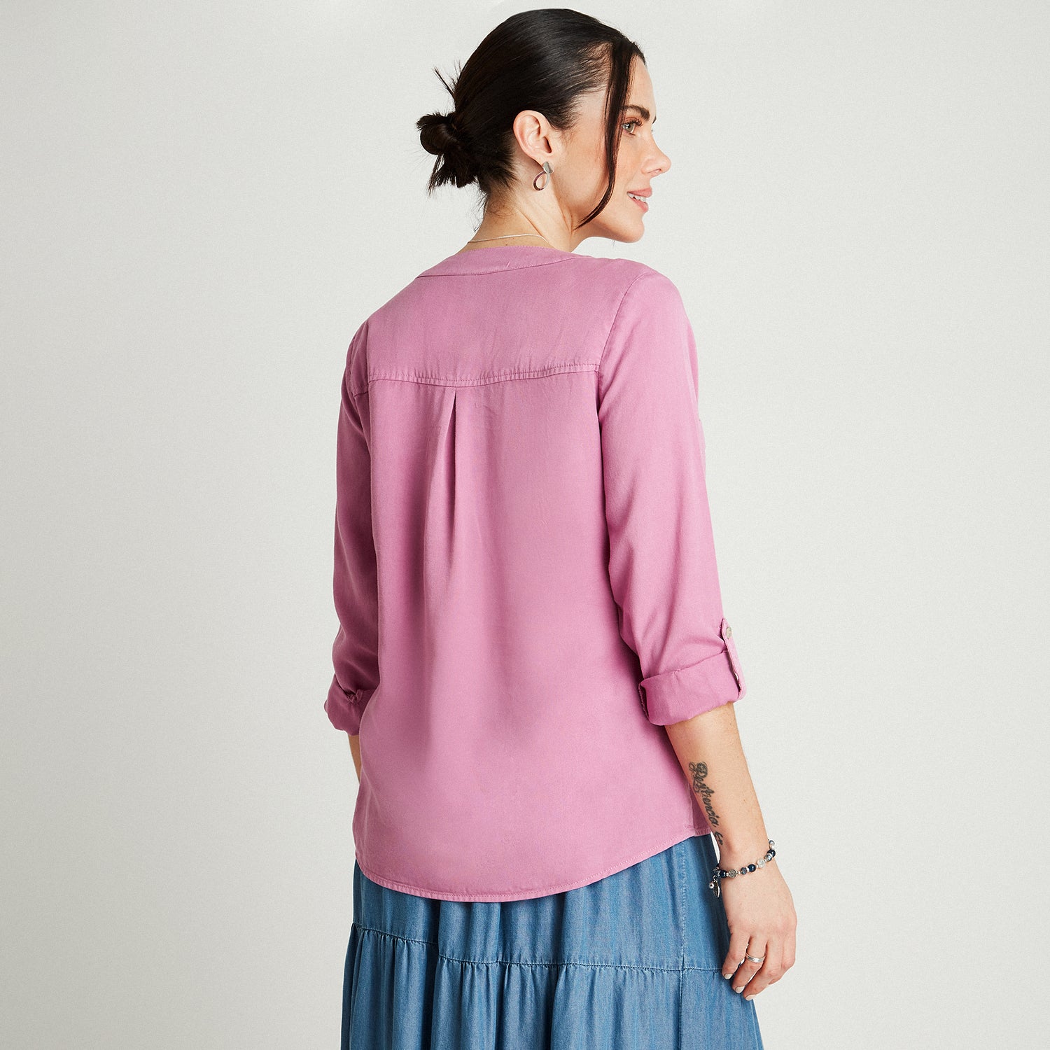 Blusa Lila Manga Larga Cuello V