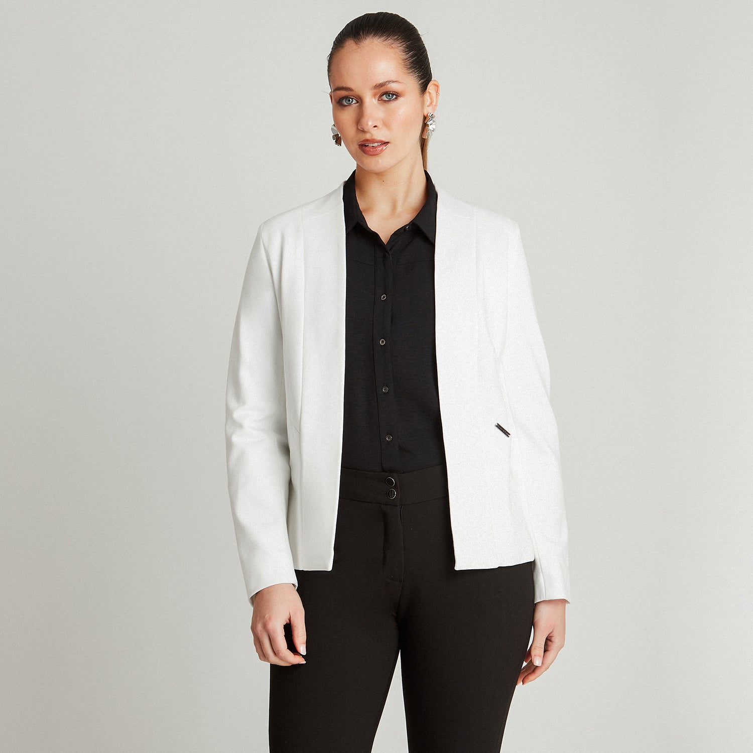 Blazer Blanco Manga Larga Cuello Solapa