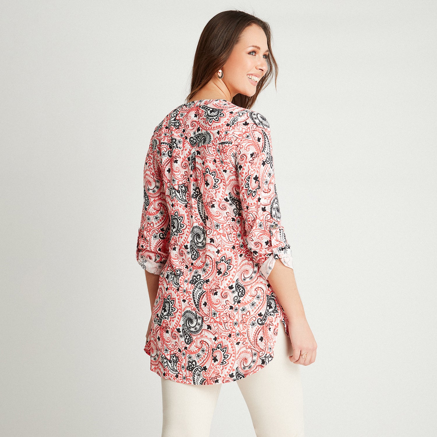 Blusa Crudo Manga Larga Estampado Cuello Mao