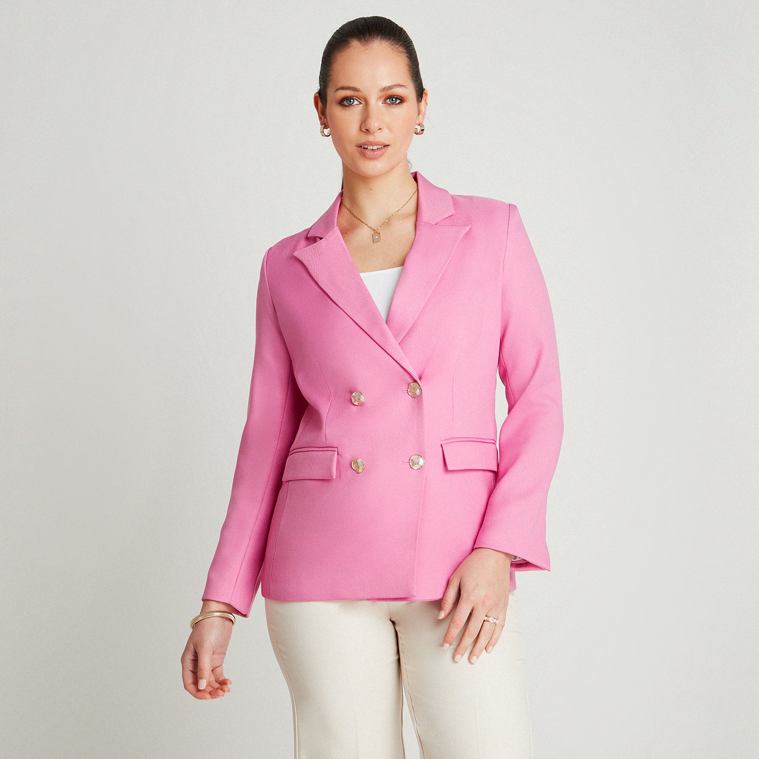 Blazer Rosado Manga Larga Cuello Solapa