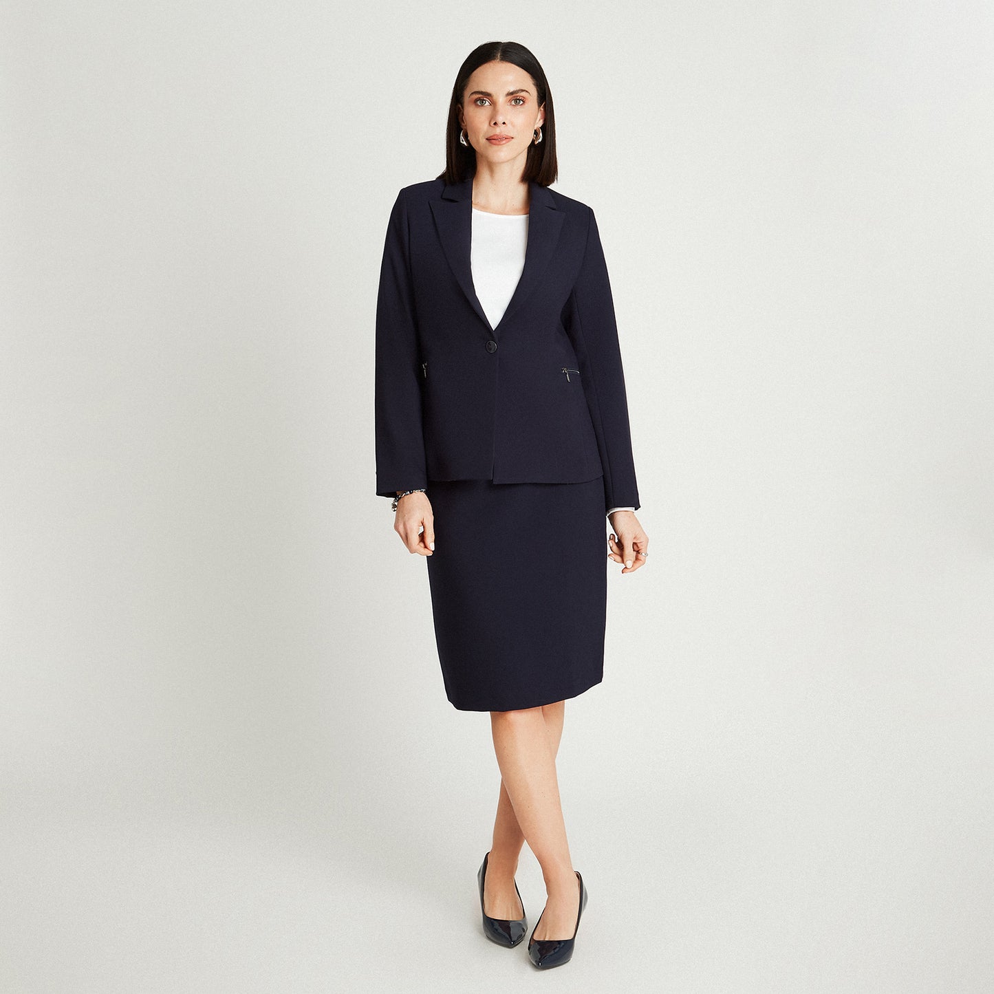 Blazer Azul Manga Larga con Estilo Sofisticado