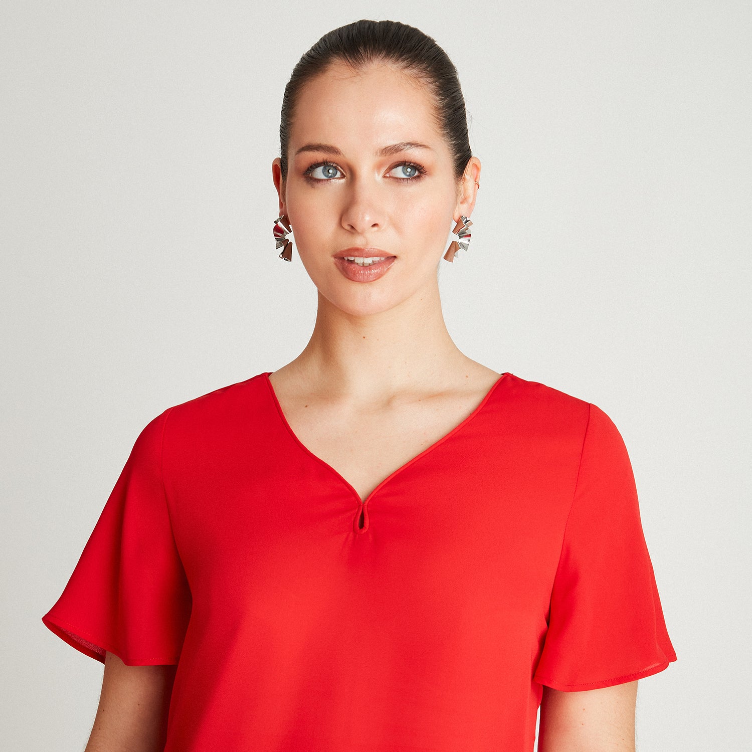 Blusa Rojo Manga Corta Cuello V