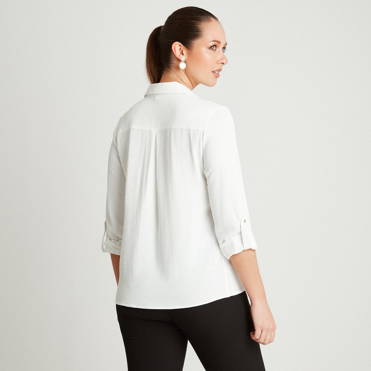 Blusa Crudo Manga Larga Cuello Camisero