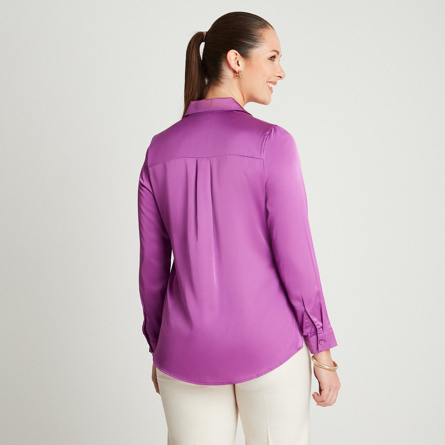 Blusa Morado Manga Larga Cuello Camisero Lorenzo di Pontti