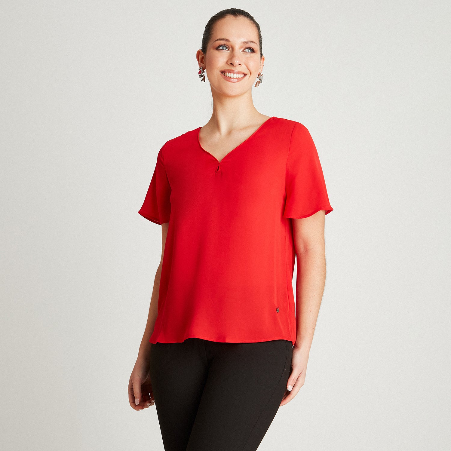 Blusa Rojo Manga Corta Cuello V