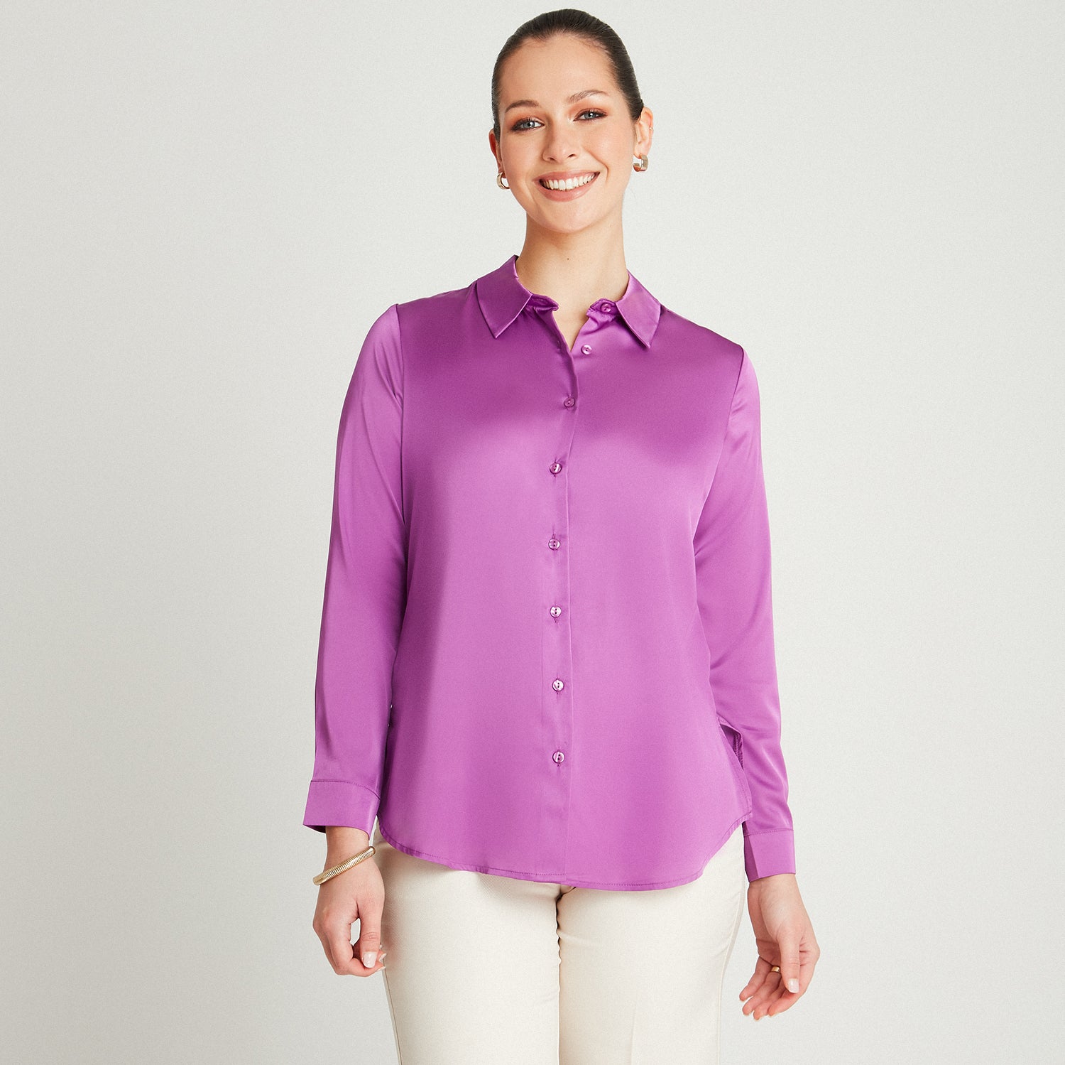 Blusa Morado Manga Larga Cuello Camisero