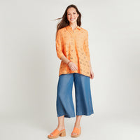 Blusa Naranjo Manga 3,4 Cuello Camisero