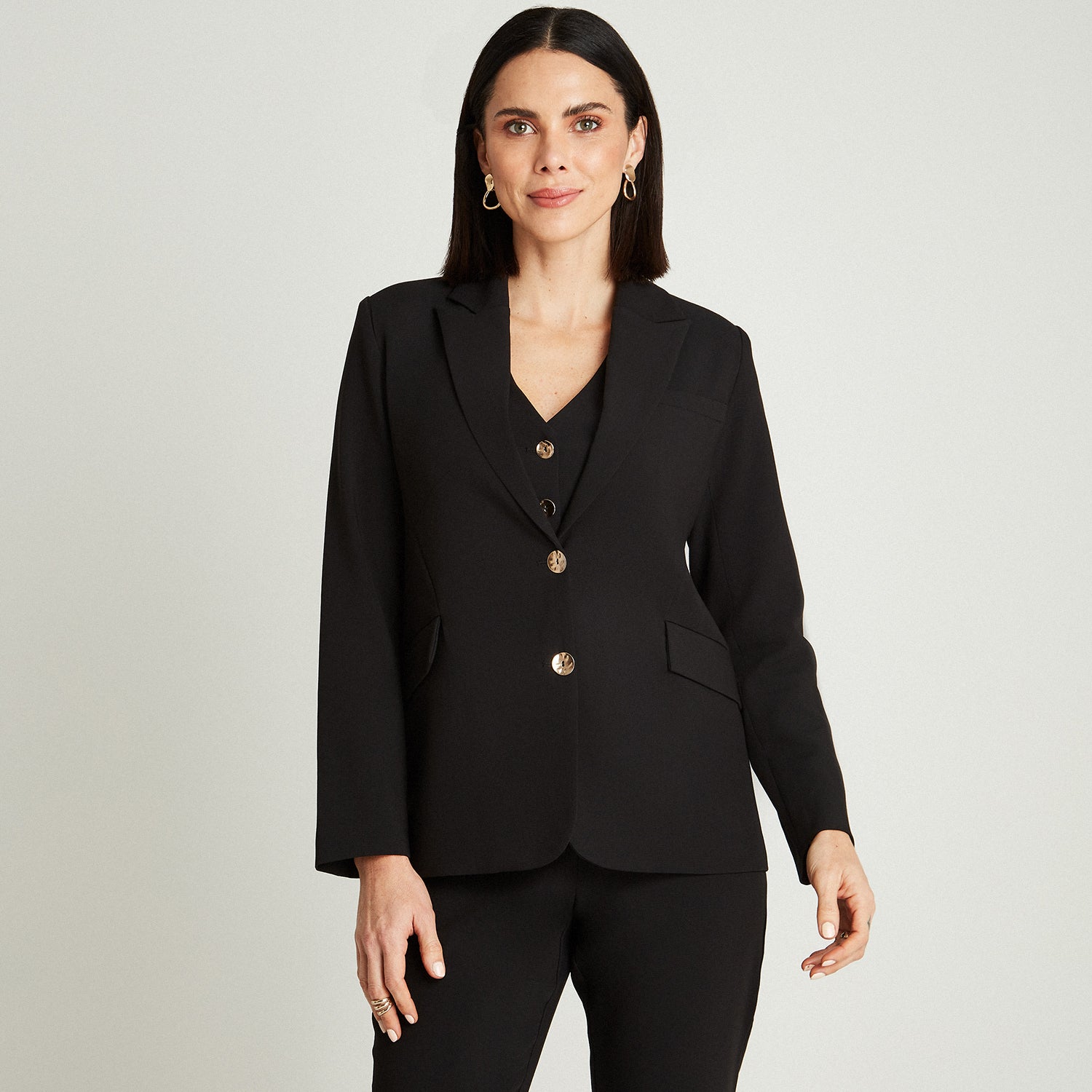 Blazer Negro Manga Larga Cuello Solapa